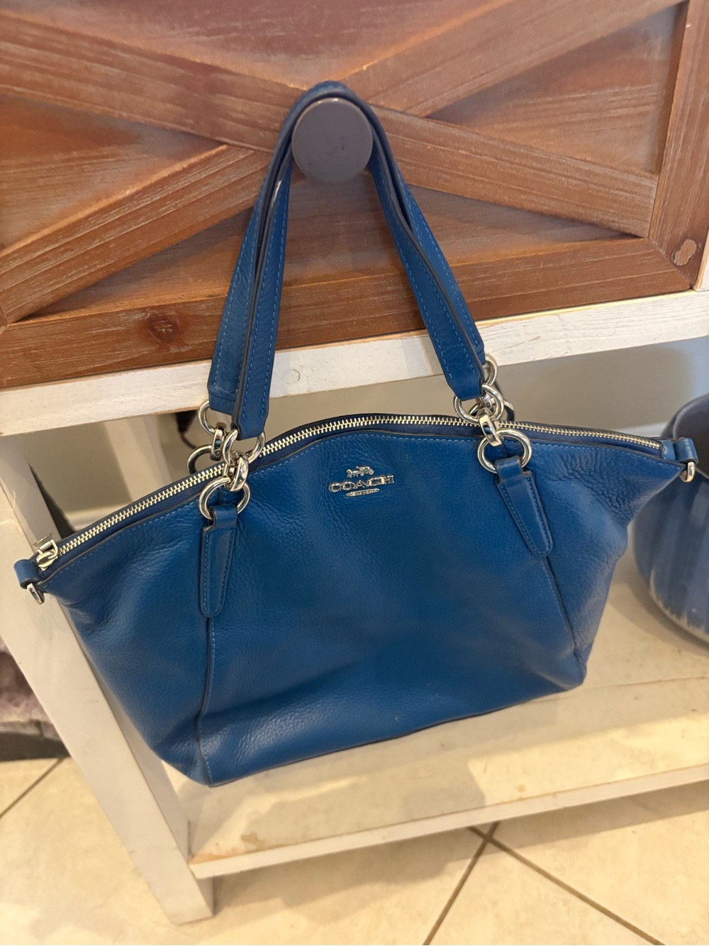 Coach Blue Pebbled Leather Shoulder Bag